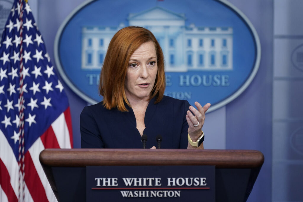 Jen Psaki claims there
is no evidence that transgender athletes pose a threat to girls’ sports