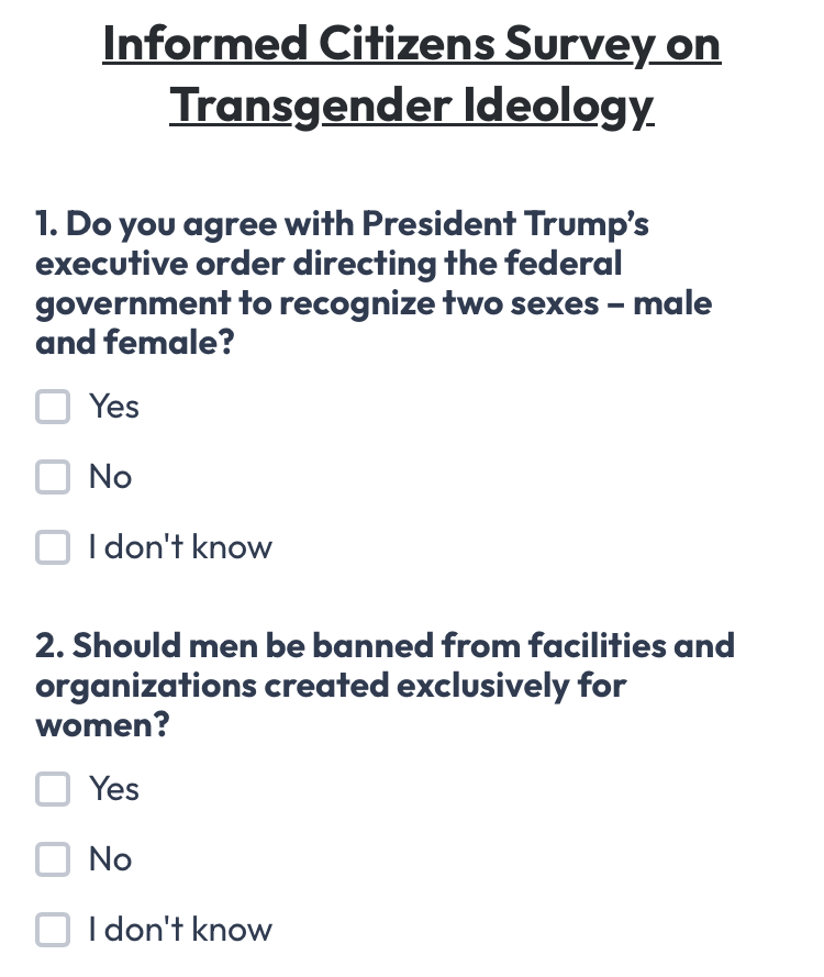 Informed
Citizens Survey on Transgender Ideology