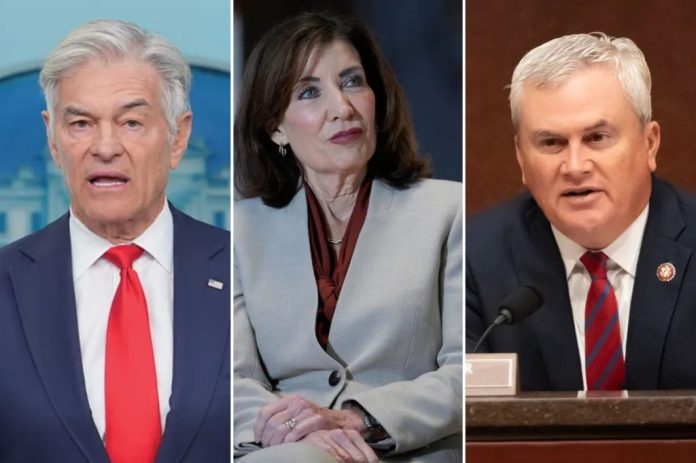 Comer and Oz to
investigate Hochul for potential fraud in New York’s Medicaid
programs